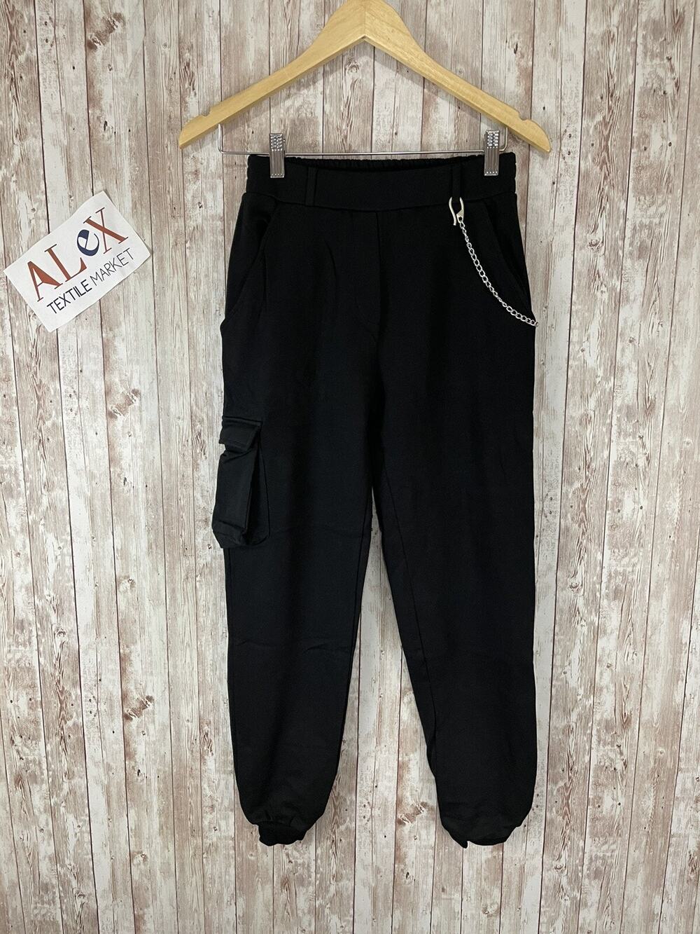 Kiabi France Sweatpants Womens Small Cargo Pocket Black Joggers Chain N131